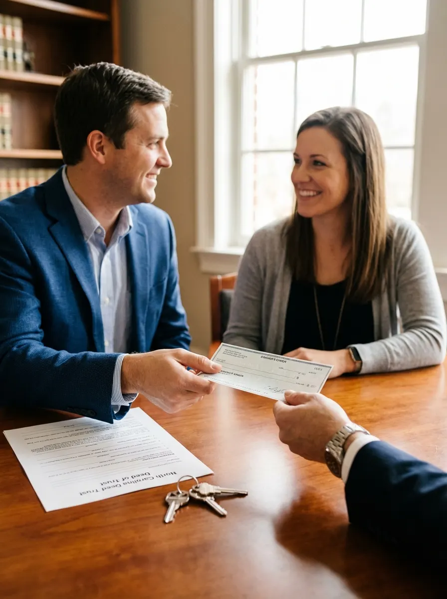 North Carolina homeowner reviewing a cash offer at a kitchen table